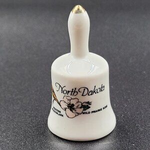 Miniature North Dakota Souvenir Bell – Vintage Western Meadowlark & Rose